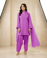 Pintex Sleeves Farshi Shalwar 3Pcs | Cotton Shirt, Flare Farshi Shalwar & Chiffon Dupatta