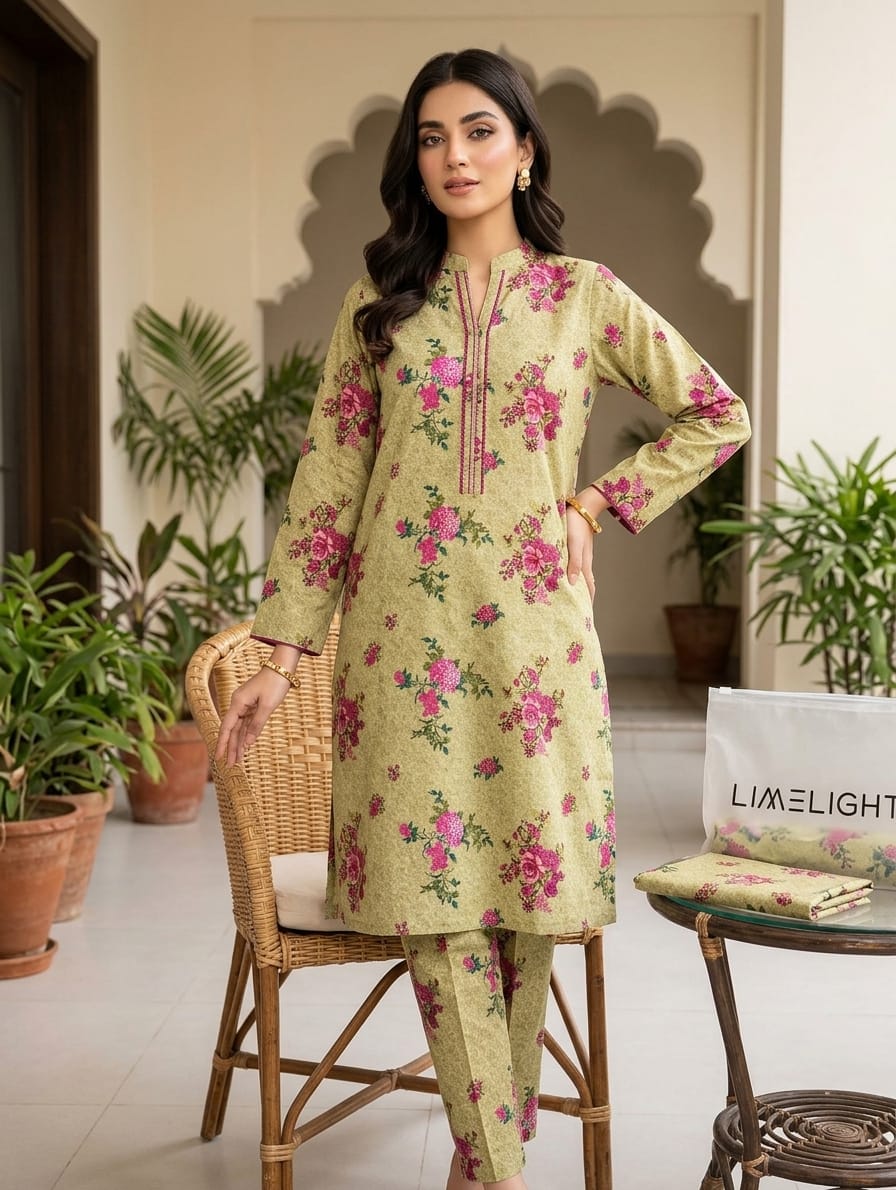 Limelight 2 Piece Co Ord Set Original Lawn Suit Unstitched Shirt Trouser 5 Meter With Brand Packing