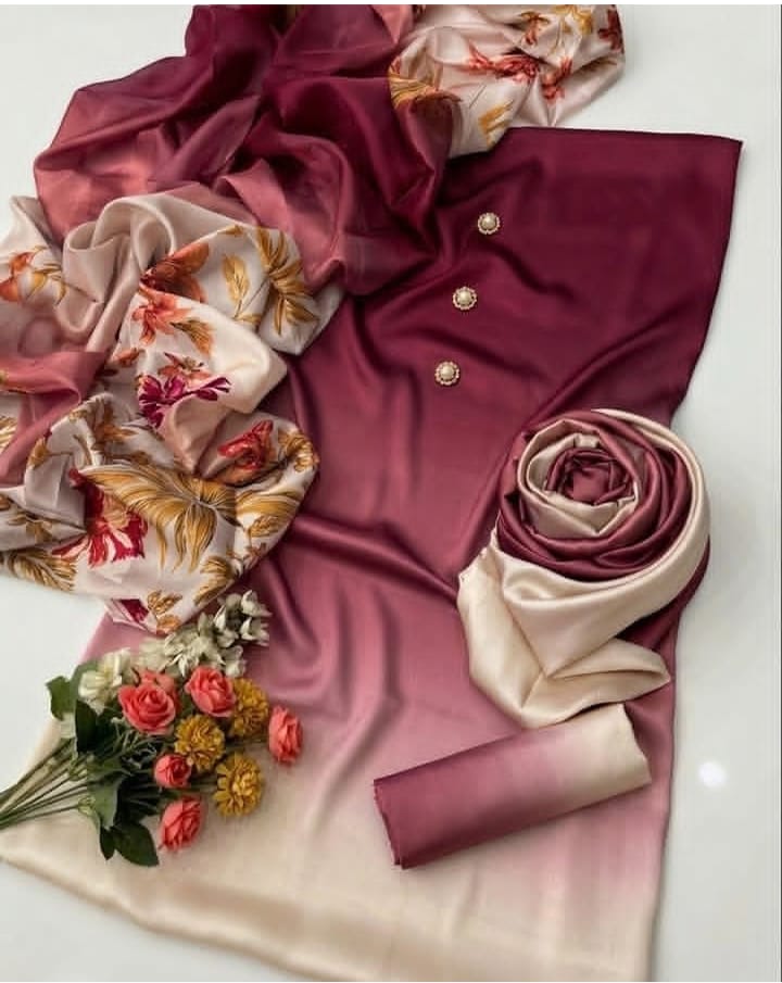 Whimsimart Collection | Trendy Multi-Shaded Silky 3-Piece Unstitched Suit