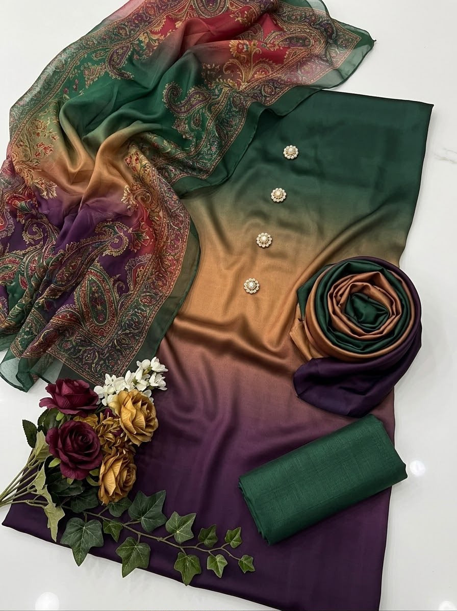 Whimsimart Collection | Digital Printed Silky Airline Suit with Silk Dupatta