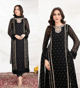 Women Embroidered Organza 3 Piece Suit | Sequence Front Neck Long Shirt with Embroidered Dupatta & Trouser