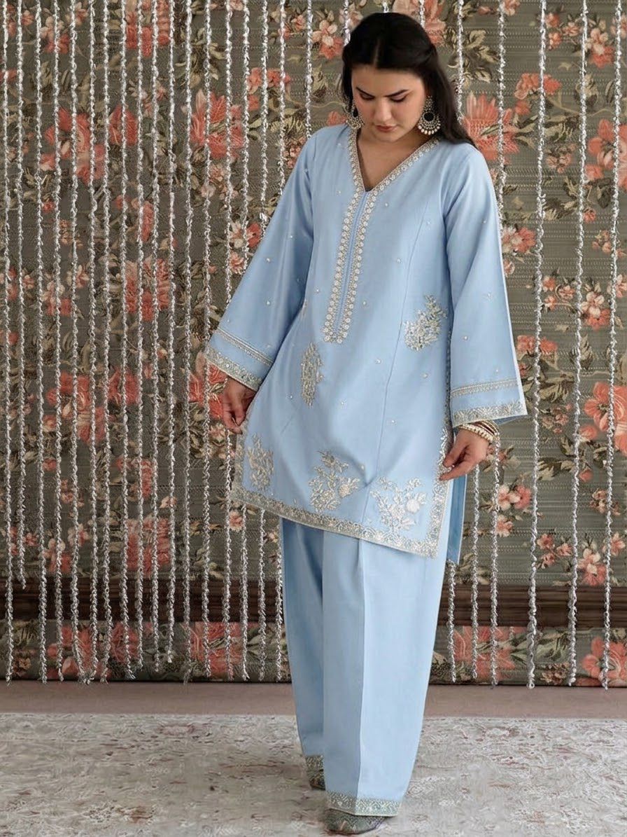 2PC Stitched Suit for Women | Embroidered Farshi Shalwar Suit | Whimsimart Collection