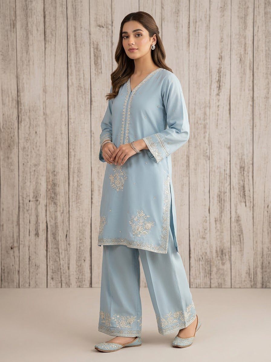 2PC Stitched Suit for Women | Embroidered Farshi Shalwar Suit | Whimsimart Collection