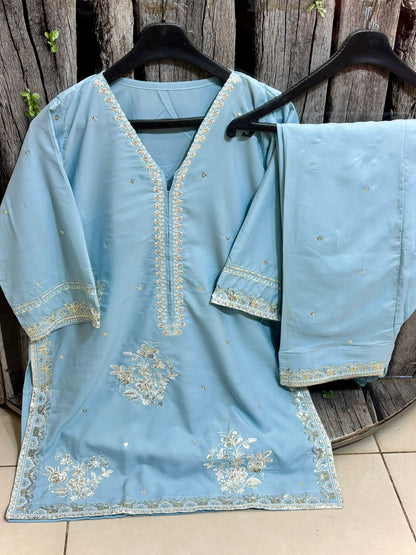 2PC Stitched Suit for Women | Embroidered Farshi Shalwar Suit | Whimsimart Collection
