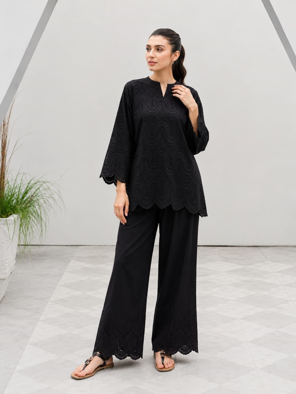 Chikankari Embroidered Cotton 2 Piece Suit for Women | Pure Cotton Embroidery Shirt with Flapper | Whimsimart Collection