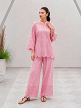 Chikankari Embroidered Cotton 2 Piece Suit for Women | Pure Cotton Embroidery Shirt with Flapper | Whimsimart Collection