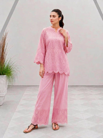 Chikankari Embroidered Cotton 2 Piece Suit for Women | Pure Cotton Embroidery Shirt with Flapper | Whimsimart Collection