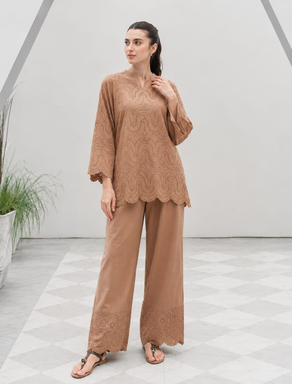 Chikankari Embroidered Cotton 2 Piece Suit for Women | Pure Cotton Embroidery Shirt with Flapper | Whimsimart Collection