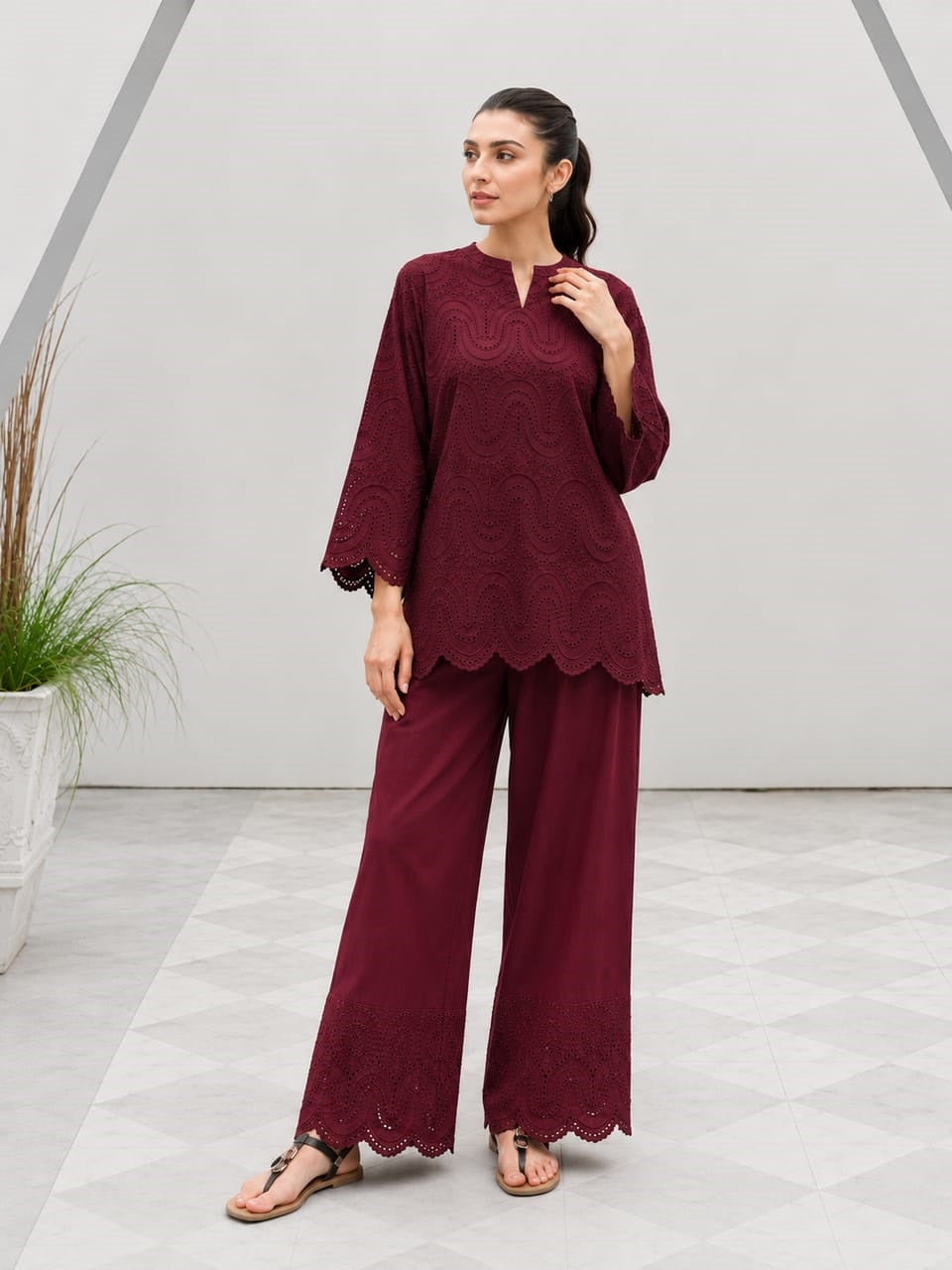 Chikankari Embroidered Cotton 2 Piece Suit for Women | Pure Cotton Embroidery Shirt with Flapper | Whimsimart Collection