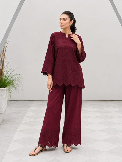 Chikankari Embroidered Cotton 2 Piece Suit for Women | Pure Cotton Embroidery Shirt with Flapper | Whimsimart Collection
