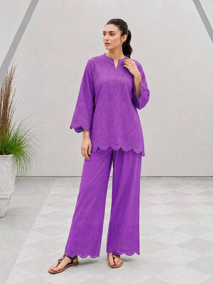 Chikankari Embroidered Cotton 2 Piece Suit for Women | Pure Cotton Embroidery Shirt with Flapper | Whimsimart Collection