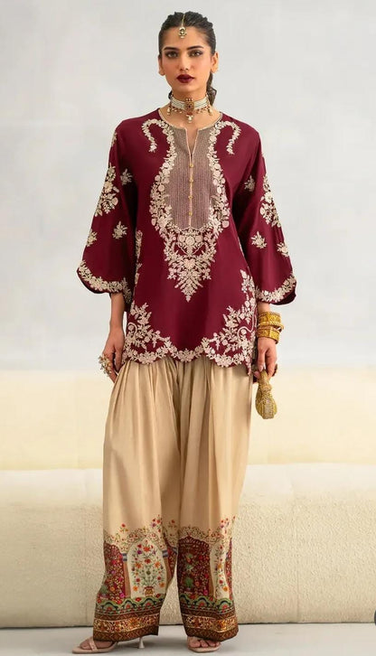 Sequence Embroidered Lawn Cotton Shirt with Embroidered Flapper | 2 Piece Stitched Dress