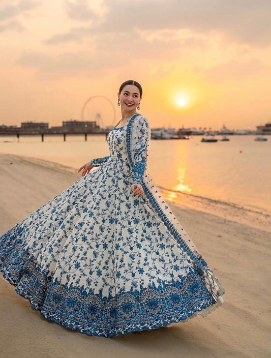 3 Piece Stitched Frock Suit for Women | Digital Printed Doria Lawn Frock | Flapper & Munar Lawn Dupatta