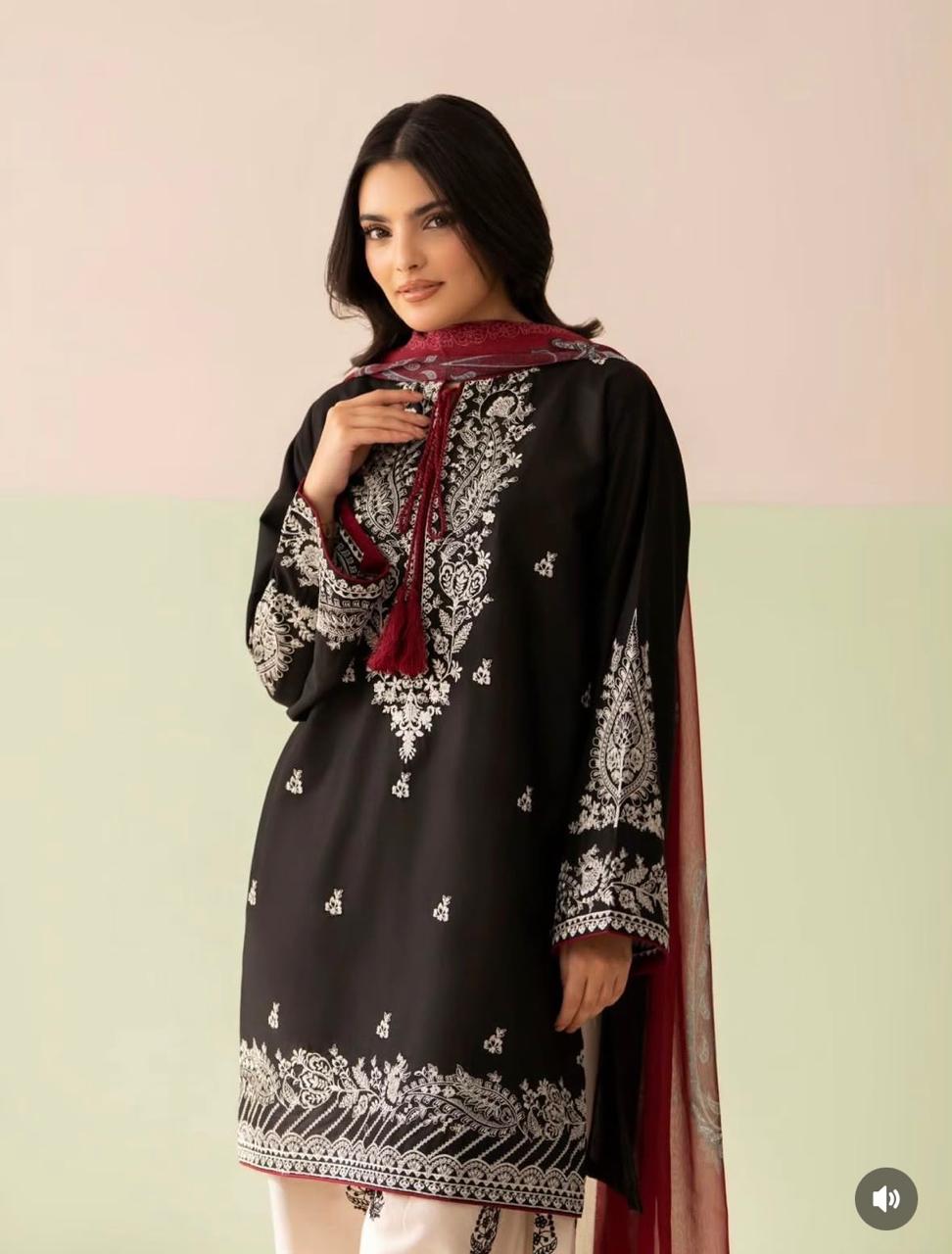 2 Piece Stitched Farshi Shalwar Suit for Women | Heavy Embroidered Malai Lawn Shirt | Dori Latkan Dress