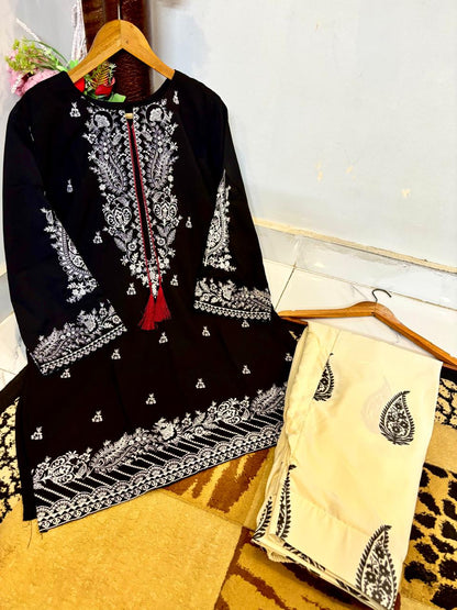 2 Piece Stitched Farshi Shalwar Suit for Women | Heavy Embroidered Malai Lawn Shirt | Dori Latkan Dress