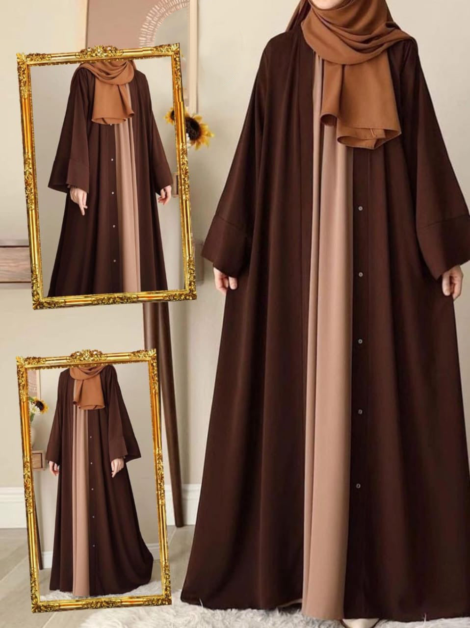 Chocolaty Brown Abaya with Stroller | Tich Button Abaya Set | China Georgette Abaya with Inner | Modest Wear