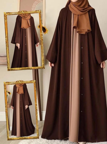 Chocolaty Brown Abaya with Stroller | Tich Button Abaya Set | China Georgette Abaya with Inner | Modest Wear