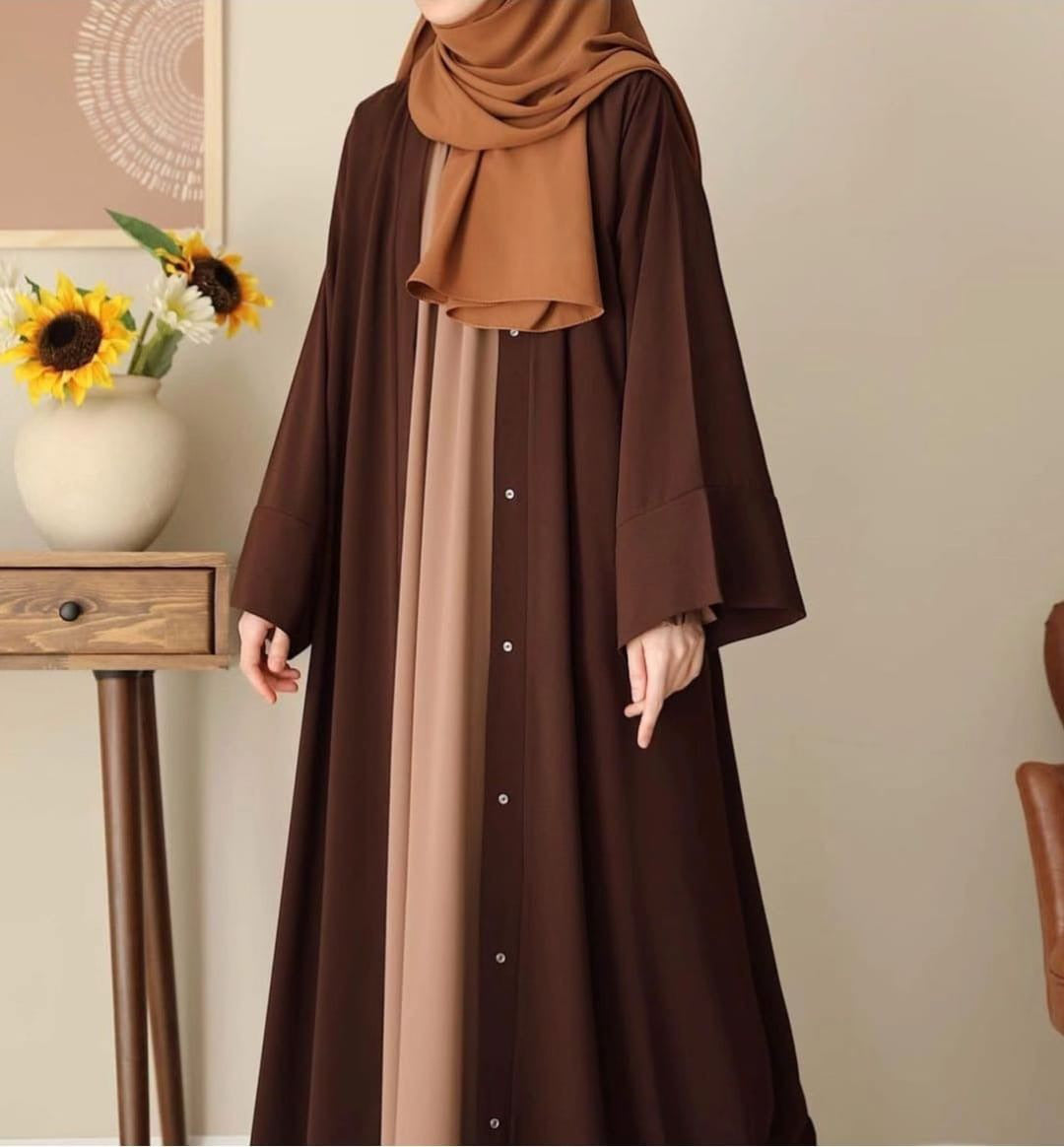 Chocolaty Brown Abaya with Stroller | Tich Button Abaya Set | China Georgette Abaya with Inner | Modest Wear