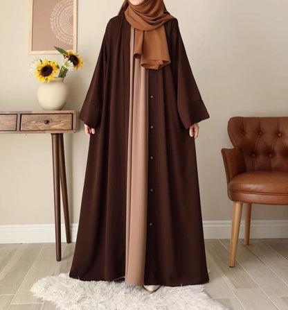 Chocolaty Brown Abaya with Stroller | Tich Button Abaya Set | China Georgette Abaya with Inner | Modest Wear