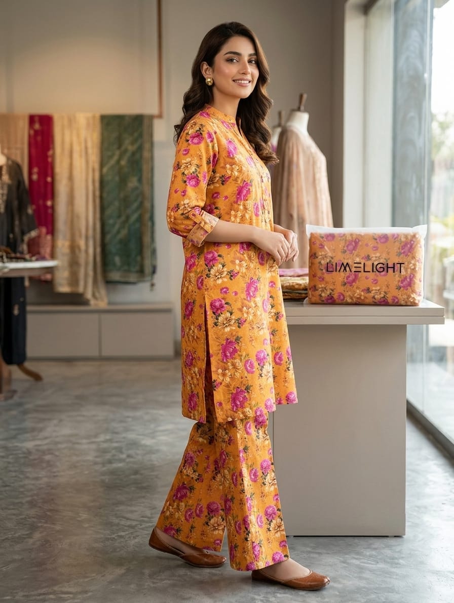 Limelight 2 Piece Co Ord Set Original Lawn Suit Unstitched Shirt Trouser 5 Meter With Brand Packing