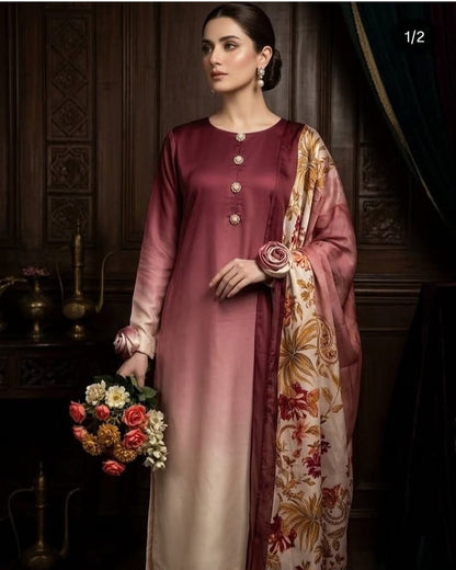 Whimsimart Collection | Trendy Multi-Shaded Silky 3-Piece Unstitched Suit