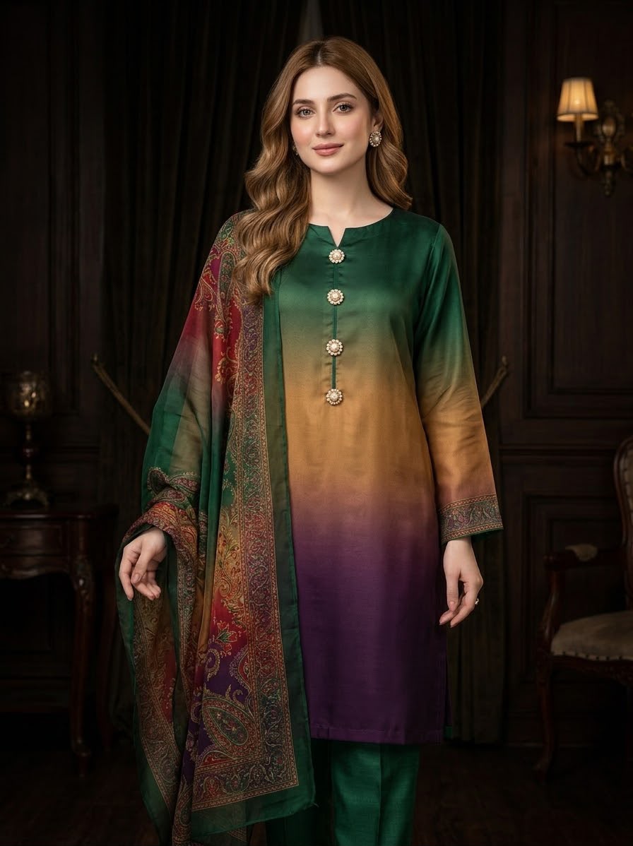 Whimsimart Collection | Digital Printed Silky Airline Suit with Silk Dupatta