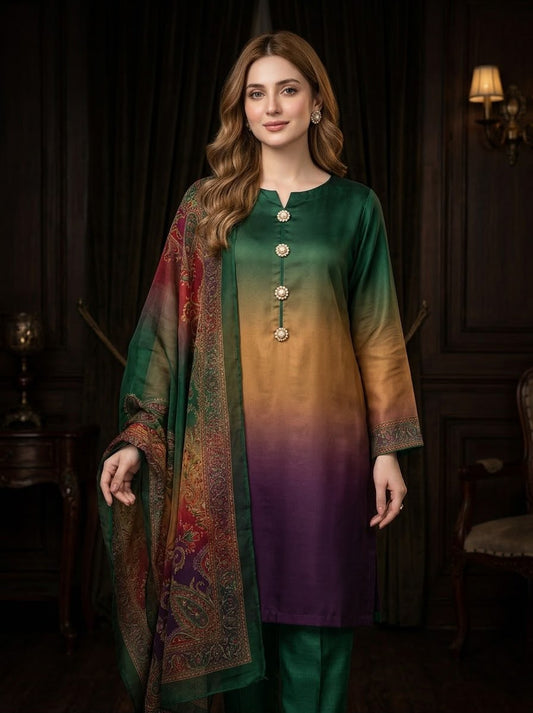 Whimsimart Collection | Digital Printed Silky Airline Suit with Silk Dupatta