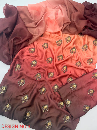 3 Piece Embroidered Silk Suit | Multishade Digital Printed Silky Dress | Party Wear Women Suit