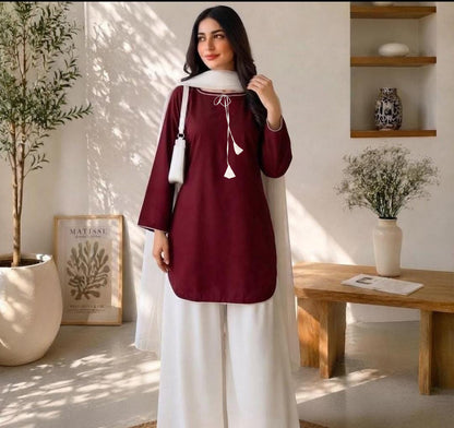 Farshi Shalwar 3Pcs Suit | Dori Latkan & Lace Work Summer Cotton Dress with Chiffon Dupatta