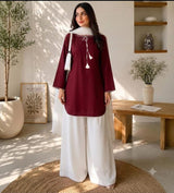 Farshi Shalwar 3Pcs Suit | Dori Latkan & Lace Work Summer Cotton Dress with Chiffon Dupatta