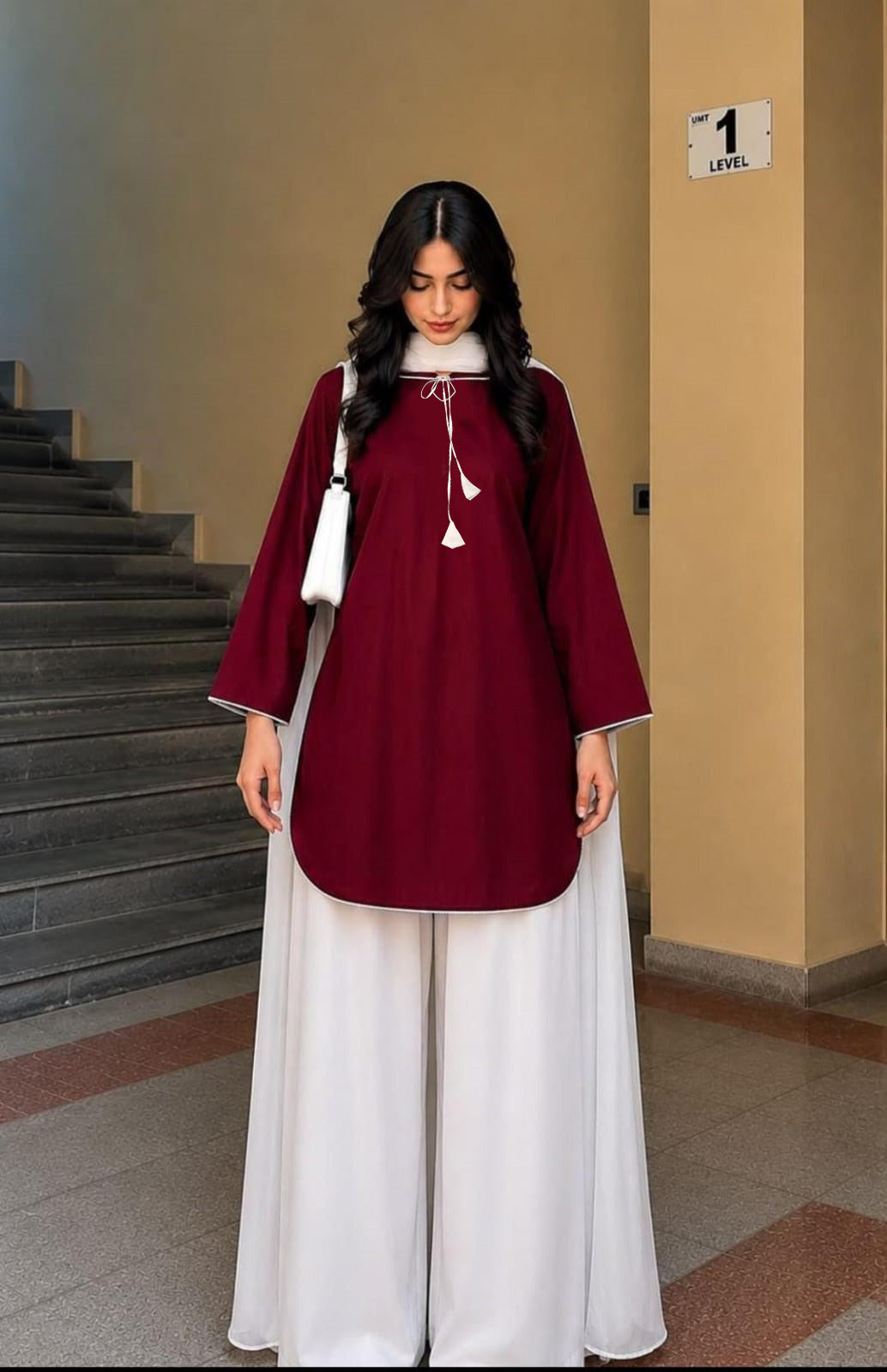 Farshi Shalwar 3Pcs Suit | Dori Latkan & Lace Work Summer Cotton Dress with Chiffon Dupatta