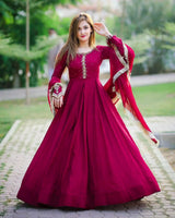 Kaya Work Embroidered Maxi 3 Piece | Pure Chiffon Long Maxi with Lace Dupatta & Trouser
