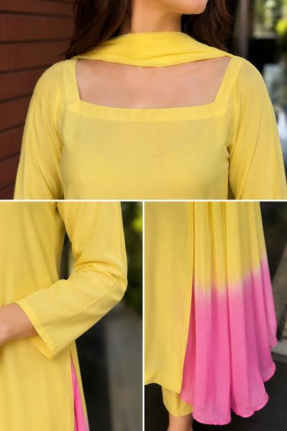Women Boski Linen 3 Piece Suit | Long Shirt with Palazzo & Chiffon Dupatta | Pakistani Dress