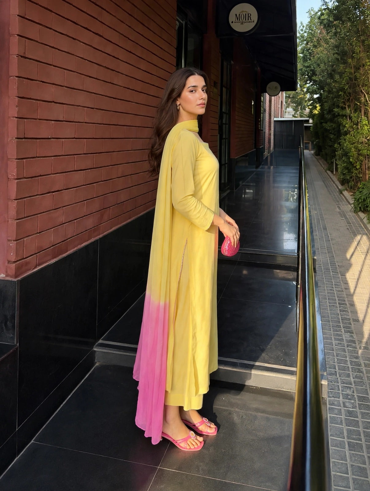 Women Boski Linen 3 Piece Suit | Long Shirt with Palazzo & Chiffon Dupatta | Pakistani Dress