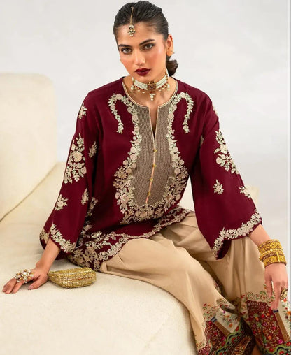Women Sequence Embroidered Lawn Cotton Shirt | Embroidered Front & Daman | 2 Piece Suit