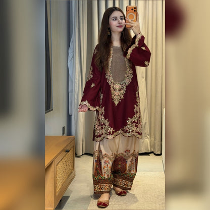 Women Sequence Embroidered Lawn Cotton Shirt | Embroidered Front & Daman | 2 Piece Suit