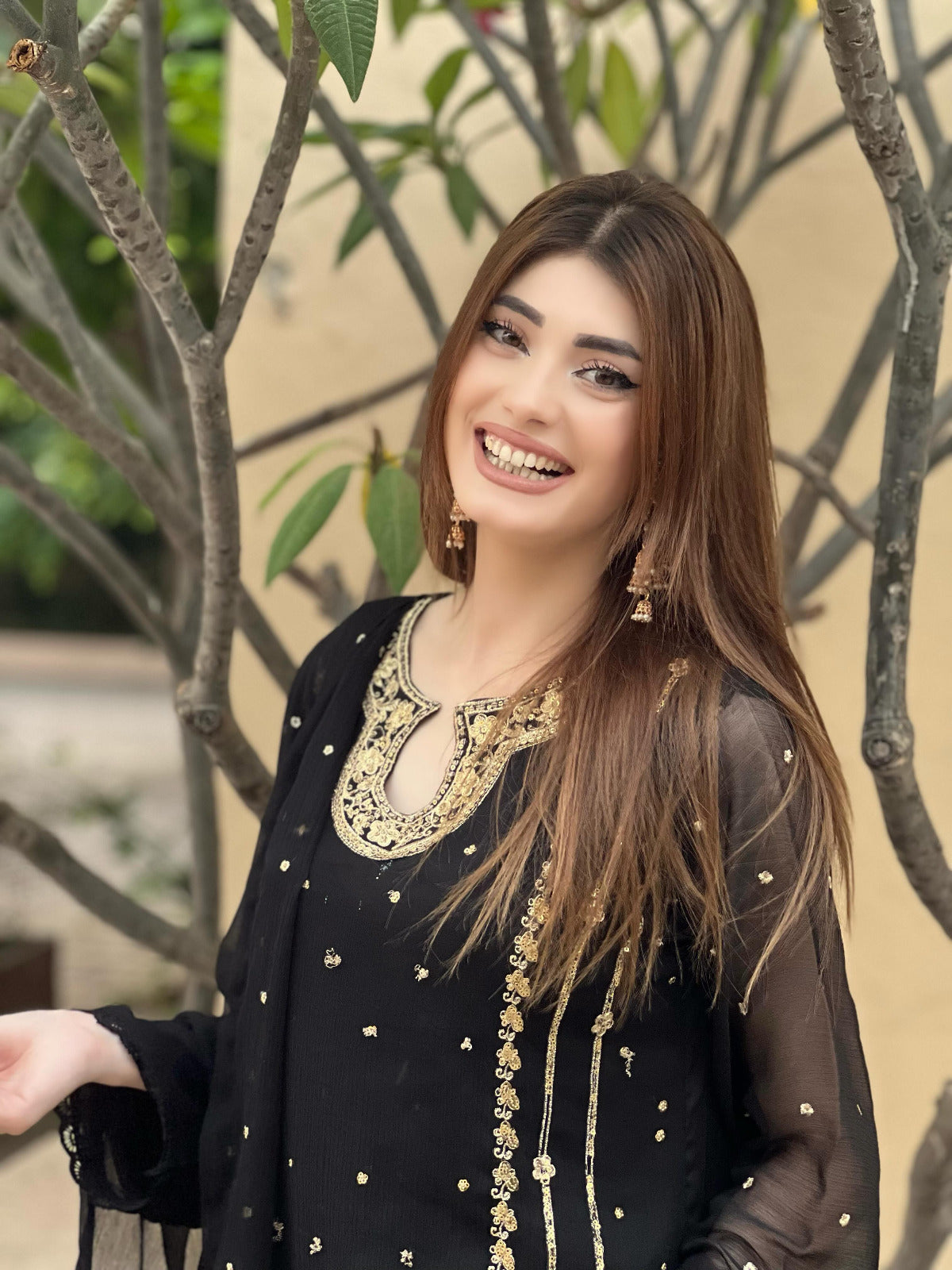 Women Embroidered Organza 3 Piece Suit | Sequence Front Neck Long Shirt with Embroidered Dupatta & Trouser