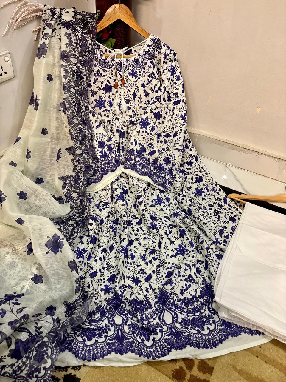 3 Piece Stitched Frock Suit for Women | Digital Printed Doria Lawn Frock | Flapper & Munar Lawn Dupatta