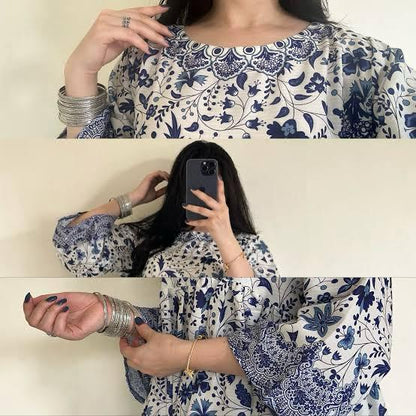 3 Piece Stitched Frock Suit for Women | Digital Printed Doria Lawn Frock | Flapper & Munar Lawn Dupatta