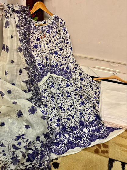 3 Piece Stitched Frock Suit for Women | Digital Printed Doria Lawn Frock | Flapper & Munar Lawn Dupatta