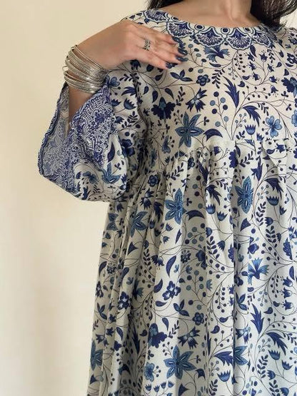 3 Piece Stitched Frock Suit for Women | Digital Printed Doria Lawn Frock | Flapper & Munar Lawn Dupatta