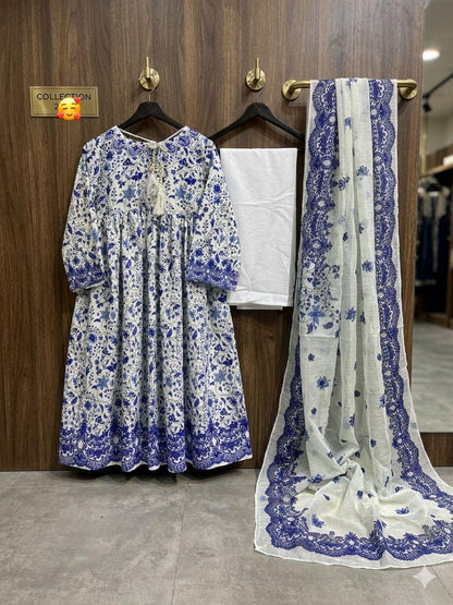 3 Piece Stitched Frock Suit for Women | Digital Printed Doria Lawn Frock | Flapper & Munar Lawn Dupatta