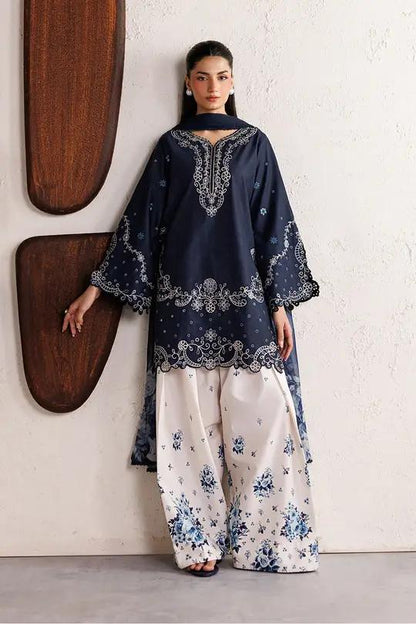 2 Piece Stitched Lawn Suit for Women | Heavy Embroidered Shirt with Farshi Shalwar | Malai Lawn Dress