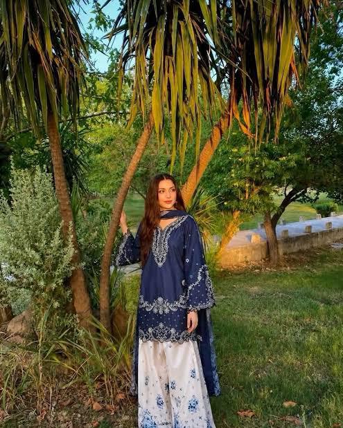 2 Piece Stitched Lawn Suit for Women | Heavy Embroidered Shirt with Farshi Shalwar | Malai Lawn Dress