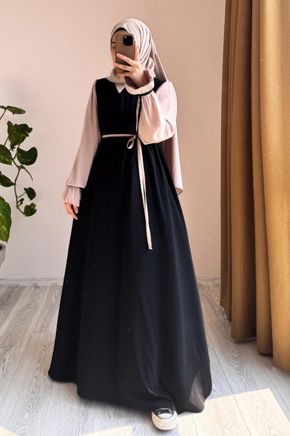 Collar Abaya with Belt & Stroller for Women | Wool Peach Abaya | Soft Fabric Modest Islamic Dress