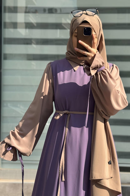 Collar Abaya with Belt & Stroller for Women | Wool Peach Abaya | Soft Fabric Modest Islamic Dress