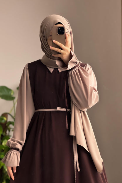 Collar Abaya with Belt & Stroller for Women | Wool Peach Abaya | Soft Fabric Modest Islamic Dress