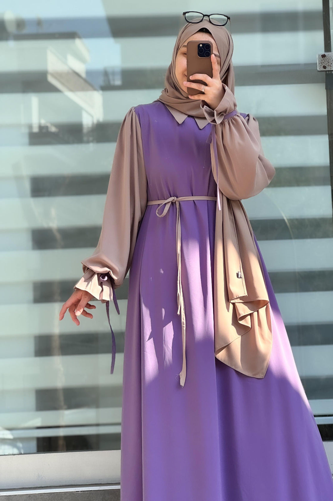 Collar Abaya with Belt & Stroller for Women | Wool Peach Abaya | Soft Fabric Modest Islamic Dress