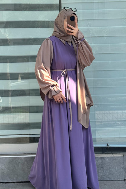 Collar Abaya with Belt & Stroller for Women | Wool Peach Abaya | Soft Fabric Modest Islamic Dress