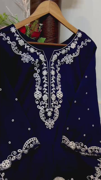 2 Piece Stitched Lawn Suit for Women | Heavy Embroidered Shirt with Farshi Shalwar | Malai Lawn Dress